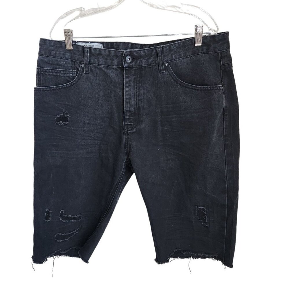 Smoke Rise Men’s 40 Distressed Denim Black Jean Jorts Shorts Cut off 13" Inseam